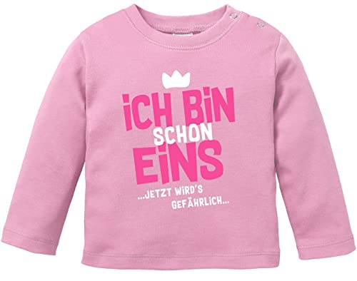 MoonWorks® Baby Langarm-Shirt 1. Geburtstag Ich Bin Schon 1 jetzt wird's gefährlich Geburtstagsshirt Bio-Baumwolle Mädchen rosa 80/86 (10-15 Monate)