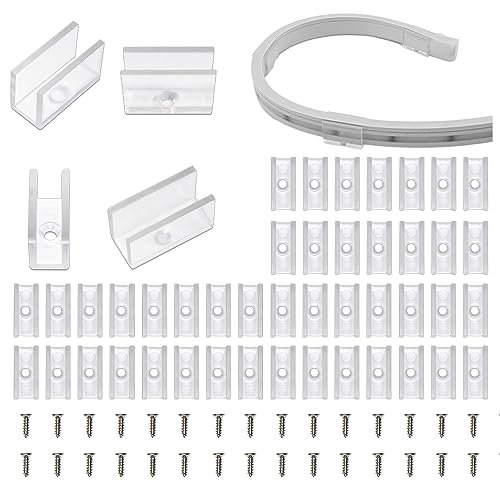 Lucienstar Led Neon Montageclips - neon led strip halterung ,Neon Strip Light Clips Accessoires für 6x12mm, Neon -LED -Streifen -Lichtklammern, Neonschilder DIY (50 Schrauben, 50 Clips)