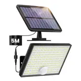 Solarlampen für Außen mit Bewegungsmelder, 266 LED 3 Modi Solar Strahler Aussen Solar-Split Lampe, Solarleuchte IP65 Wasserdichte Beleuchtungswinkel Aussenleuchte mit 5m Kabel für Garten -1Stück