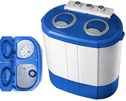 Steinborg Mini Waschmaschine mit Schleuder | 2 Kammern | Waschautomat bis 3 KG | Schleuderkammer bis 1 Kg | Reisewaschmaschine | Miniwaschmaschine | Camping Mobile Toploader, Grau/ Weiß