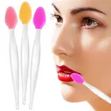 3 Stück Silikon Peeling Lippenpinse - Lippenpinsel, Lippen Peeling Bürste, Silikon Lippenbürste, Wiederverwendbar Weiche Reinigungs Lippenpeeling Bürste für Glatteres und Volleres (Rosa,Rose,Gelb)