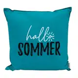 heimtexland ® Outdoor Deko Kissen 45x45 mit Füllung Garten Lounge Dekokissen wasserabweisend wetterfest Outdoorkissen Gartenkissen Bedruckt Typ906 Petrol