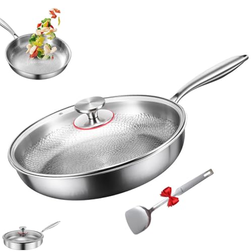 Reines Titan, Gehämmerte Pfanne Pro Mit Deckel, Titanpfannen for Kochen, Antihaftbeschichtet, 2025 Neue Gehämmerte Titanpfanne Mit Deckel, Langlebige, Kratzfeste Antihaftbeschichtung(11.02in)