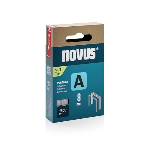 NOVUS TOOLS Feindrahtklammern 8 mm, 1800 Tacker-Klammern vom Typ 53/8, Schiebeschachtel, Heftmittel für Stoffe, Gewebe und Maschendraht