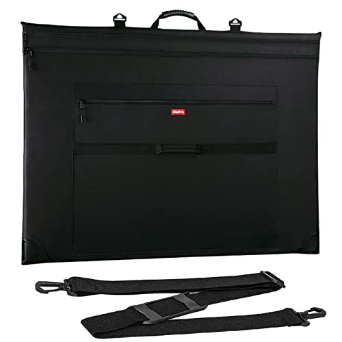 Nicpro Künstler Portfolio Tasche 18 x 24 Zoll (45,7 x 61 cm), Schwarze Kunst Leinwand Portfolio Hülle mit Abnehmbarem Schultergurt, Lederecken, Tragetasche für Kunstwerke, Poster, Skizzieren