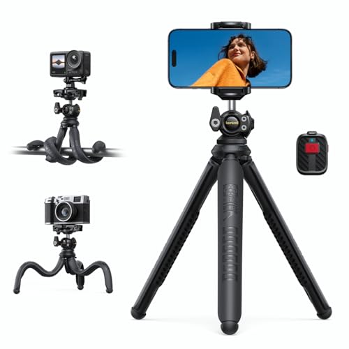 Lamicall Handy Stativ, Mini Stativ Halter - 2024 Neuest Handy Halterung Stativ für Smartphone & Kamera, Flexible Handystativ mit Kabelloser Fernbedienung, 360° Pocket Tripod für iPhone 15/14/13, GoPro