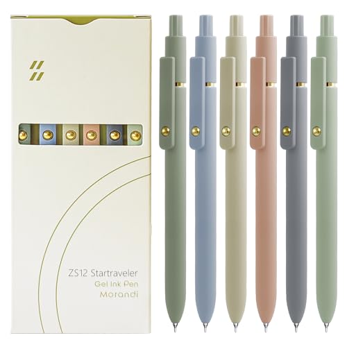 UIXJODO Gelstifte, schwarze Tinte, 0,5 mm feine Spitze, glattes Schreiben, High-End-Serie, einziehbare Stifte für Tagebuch, Notizen（6 Stück Gold Morandi