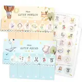 Morgenroutine & Abendroutine für Kinder - Checkliste mit Klett-Punkten zum umklappen für einen guten Plan am Morgen und Abend (DIN A4 Tagesplan, Handmade in Germany)