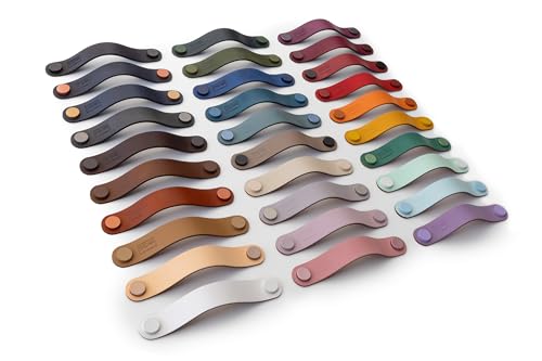 Möbelgriffe aus Leder - Ledergriffe in 30 Farben/Handmade Schrankgriffe für alle Möbel/Maßangefertigte Schubladengriffe/Pflegeleichte Kommodengriffe (100mm)