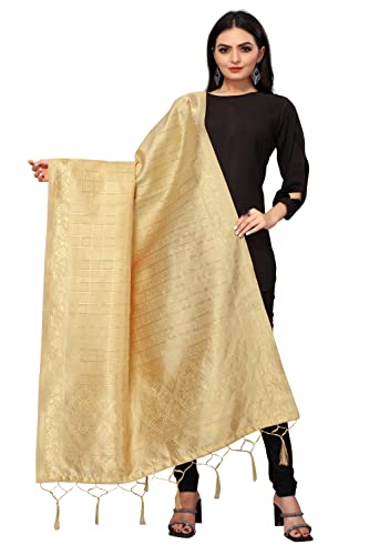 Jaanvi Indischer Bandhani gewebter Seidendupatta-Halswickel, lange Stola, Chunni-Quaste, Schal, Überwurf mit Zari, Gold 02, One size