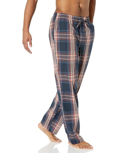 Amazon Essentials Herren Gewebte Straight-Fit Pyjamahose Mit Taschen, Marineblau Großes Karo, M