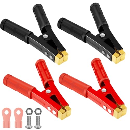 Krokodilklemme Klemmen, 4 Stück 1000A Kupfer Krokodilklemmen für Autobatterien Starthilfekabel (Rot und Schwarz)