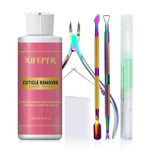 XIFEPFR NagelhautentfernerSet – 173 ml Nagelhautentferner Creme Liquid mit Nagelhautölstift, Nagelhautschneider, Nagelhautzange, Nagelhautschieber für professionelle Maniküre, Nagelhautpflege,