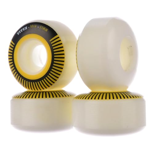 TITUS Skateboard Rollen Classic Bicolor Regular mit der Härte 101A in White-Yellow 51 mm | Allrounder Skateboard Wheels in guter Qualität | Premium Skateboard Räder