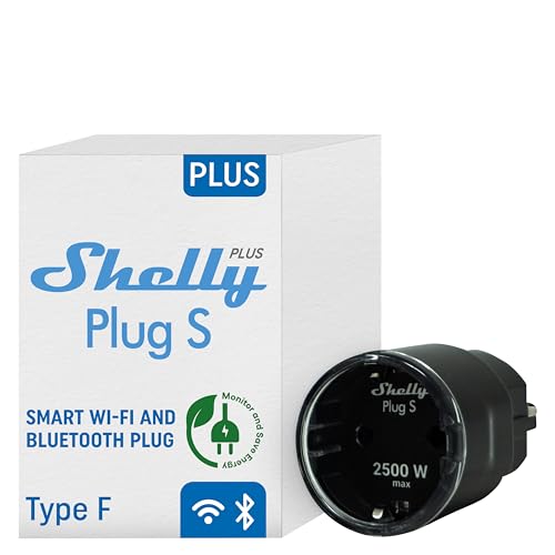 Shelly Plus Plug S - Intelligente Steckdose Funktioniert mit Alexa & Google Home, programmierbare mit Sprachsteuerung, Bluetooth; Wi-Fi-Gerät zur Automatisierung von Geräten Schwarz