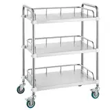 VEVOR Labor-Rollwagen, Rollwagen aus Edelstahl mit 3 Ablagen, Labor-Servierwagen mit Lenkrollen, Servierwagen Dentalwagen für Klinik, Labor, Krankenhaus, Salon, 670 x 395 x 867 mm