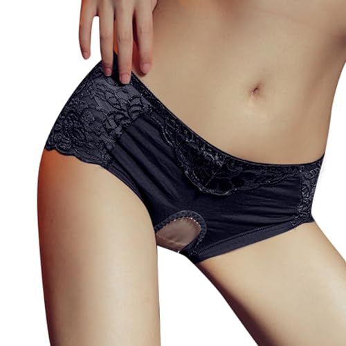 2025 - :Sensationell mit Spitze bestickter Slip mit offenem Rücken für Damen mit einem provokanten verführerischen Design Klein Unterwäsche Damen Spitze (Black, M)