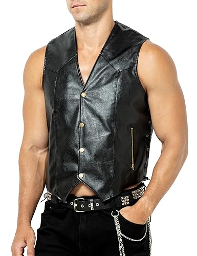 Casey Kevin Herren Lederweste Leder Motorradweste Weste Biker Motorrad Clubweste, Schwarz, Weste aus Kunstleder