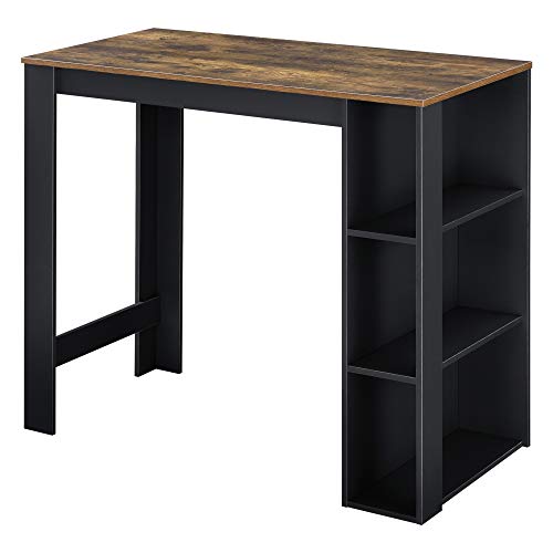 [en.casa] Bartisch mit integrierter Hausbar 120x60x106cm Tresentisch mit 3 Ablageflächen Stehtisch Bartheke mit 3 Fächern Küchentheke Tresen Schwarz mit Eiche-Optik