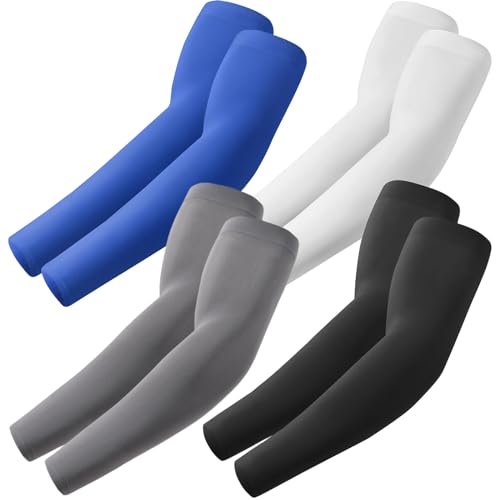 ROXUN Armstulpen, kühlender UV-Sonnenschutz, Sport-Kompression, für Herren/Damen, 4 Paar – Schwarz + Weiß + Dunkelgrau + Blau, Einheitsgröße