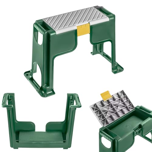 KADAX Gartenhocker, 56.5 x 28 x 37 cm, Kniebank für Gartenarbeiten, 2in1 Kniebank und Tritthocker aus robustem Polypropylen, Stabiler Arbeitshocker für Garten (Grün)