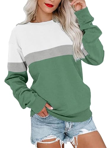 Cindeyar Sweatshirt Damen Pullover Elegant Langarmshirt Rundhals Farbblock Pulli Longsleeve Oberteile Winter Shirt Langarm Tops Sweatshirts Ohne Kapuze