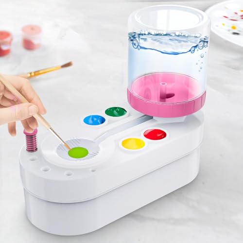 Pinselreiniger Bürstenspüler Brush Cleaner—Paint Brush Rinser, Automatische Pinselspüler mit Fließendem Wasserkreislauf für Acryl, Aquarell, Malerei auf RinserArt Tool (Pink)