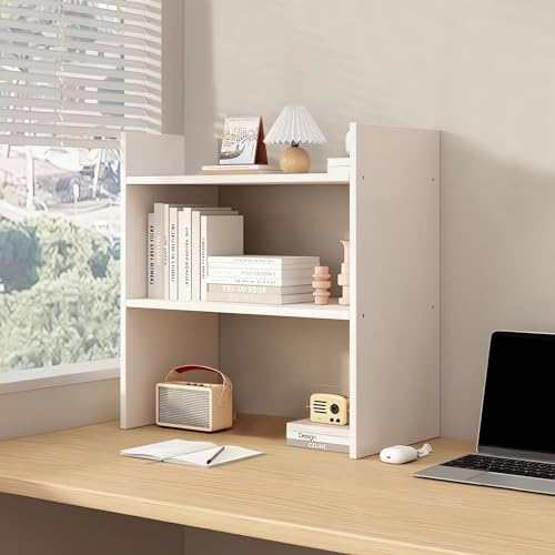 AUSHOPLAH Schreibtisch-Organizer-Regal, 2-stufiges Holz-Bücherregal, Minimalistisch, Büro-Schreibtisch-Aufbewahrungsregal, Regal