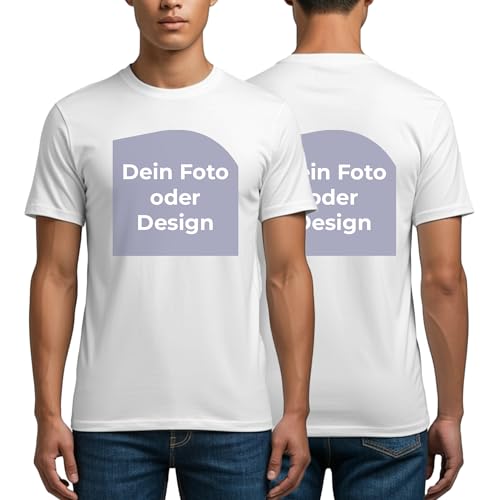 Cimpress Personalisiertes T-Shirt für Herren, Individuell gestalten mit eigenem Foto, Logo oder Text, Baumwoll-T-Shirt in Weiß - Größe 3XL, Individuell Bedrucken Lassen, Werbegeschenk
