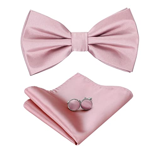 HOULIFE Fliege Herren Set - Verstellbare Fliege aus Satin Polyester Vorgebunden Fliege, einfarbige Einstecktuch, Manschettenknöpfe Set für Bräutigam Hochzeit formal mit Geschenkbox