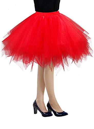 RULTA Women's Tulle Skirt 50s Rockabilly Petticoat Retro Tutu Ballet Cosplay Prom Evening Dresses Occasion (DE/NL/SE/PL, Alphanumerisch, XL, Rot)