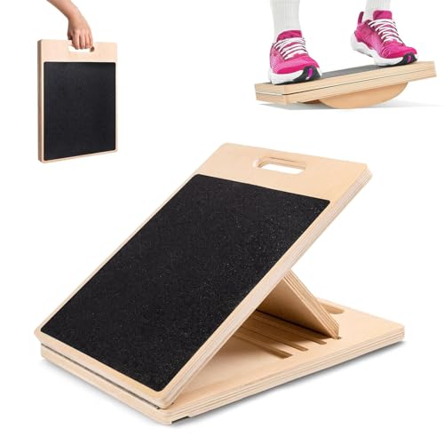 Balance Board und Schrägbrett aus Holz, Balanceboard für Erwachsene, Wackelbrett für Physiotherapie, Verstellbares‌ Wadendehner Slant Board und Gleichgewichtstrainer für Heimtraining & Sportübungen