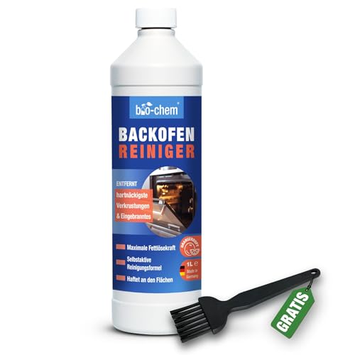 bio-chem Backofenreiniger extra stark | 1000 ml inkl. Pinsel | Löst Eingebranntes ohne Aufheizen & Schrubben | Selbstwirkender Fettlöser | Chlorfrei & geruchsneutral | Made in Germany