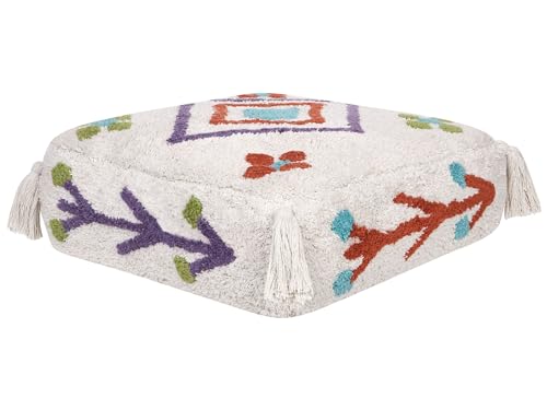Bodenkissen Baumwolle weiß / bunt 55x55x20 cm quadratisch mit Quasten Diplo