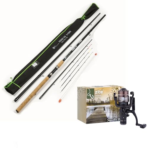 Zite Fishing Feeder-Set - Feederrute 3,30m mit Wechselspitzen - Freilaufrolle mit Schnur Bespult als Angelrolle - Angelruten Set Feeder-Angeln Karpfen & Mehr