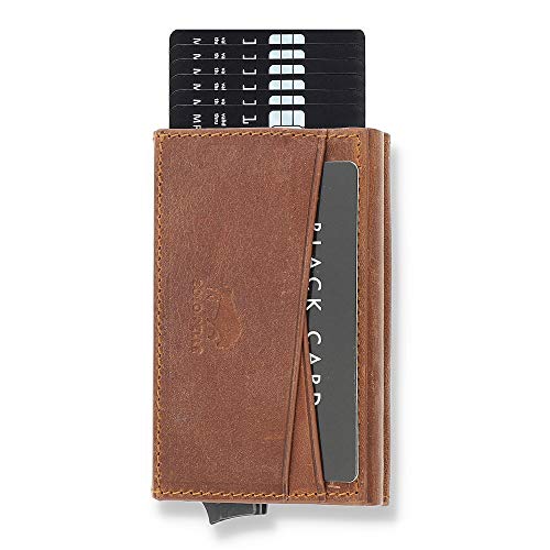 Solo Pelle Kartenetui | Kreditkartenetui | Leder Geldbörse Slim Wallet Portmonee | Geldbeutel mit RFID Schutz für bis zu 8 Karten Model: Mech in Vintage Braun mit Münzfach (gebrauchtes Aussehen)