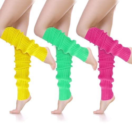 Celiodd 3 Paar Stulpen Damen Bunt Neon leg Warmers Stulpen Grün Stulpen FüR Damen,90er Beinstulpen Damen BeinwäRmer,Bunt Beinstulpen Geeignet FüR Ballett Tanz Yoga Und Den Alltag