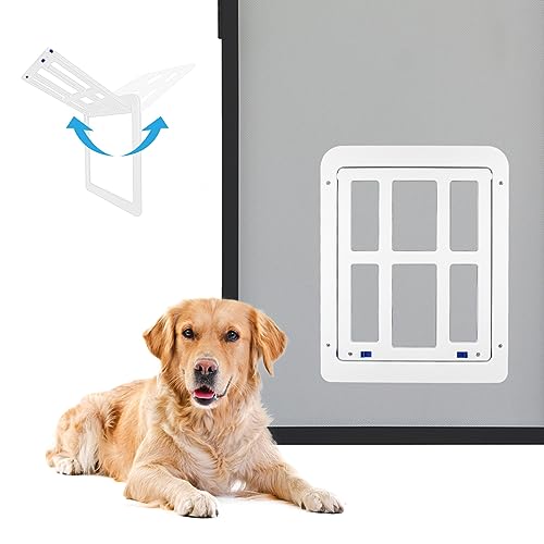 Billionchains Hundeklappe für Fliegengitter Automatischen Verschluss Hundeklappe für Große Hunde Abschließbar Geeignet für Mittlere bis Große Hunde, Weiß