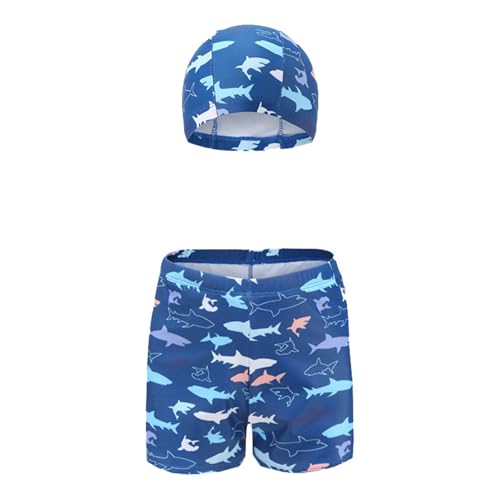 Badeset Badehose Suchgewohnheiten Kinder-Badehose mit Badekappe Cartoon-Bade-Mode für Jungen 6 bis 12 Jahren Jungen Bademütze Badeanzug Badeset (Blue, L)