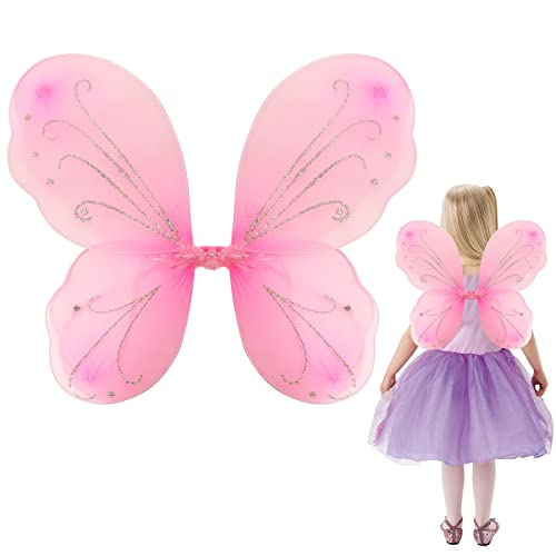Nenjindz Feen Mädchen Flügel für Erwachsene,Fee-Schmetterlings-Flügel-Mädchen Glitzer Engelsflügel für Frauen Mädchen Fee Prinzessin Flügel Ostern Feenkostüm, Halloween-Flügel (Rosa)
