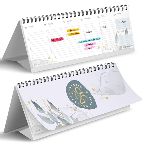 Tischkalender 2025 I Wochenkalender zum Aufstellen I Querkalender, Schreibtischkalender quer 2025 im Querformat, zum Hinstellen auf dem Schreibtisch
