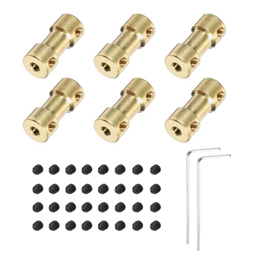 QUARKZMAN 6 Stück 3,17 mm bis 3 mm Messing Wellenkupplung Verbindungsstück mit Schrauben und Sechskantschlüssel Flexibler Motorwellenkupplung für Autoreifenwellenmotor