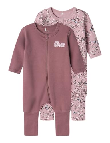 NAME IT Baby - Mädchen Nbfnightsuit 2p Zip Ff Grape Flower Noos Schlafanzug, Grape Shake, 50 EU