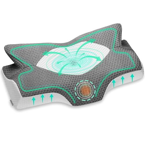 Elviros Orthopädisches Kopfkissen aus Memory Foam, Seitenschläferkissen Nackenstützkissen, Kopfkissen Nackenschmerzen, Ergonomisches Schlafkissen für Nacken-und Schulterschmerzen, 53.8 x 11/9 x 33 cm
