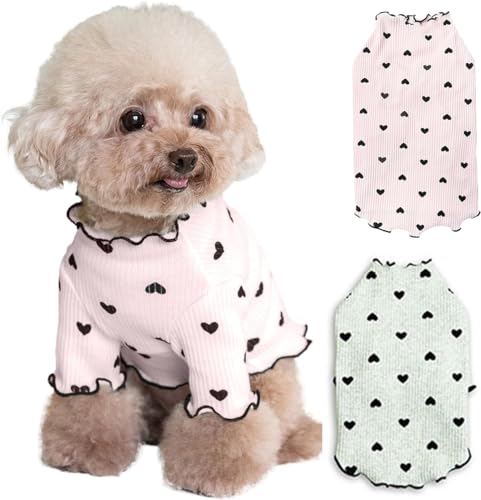 Pet Shirts Herz Druck Bequeme Haustier Kleidung für kleine Hunde Katze Liebe Herz Sweatshirt Weiche Baumwolle T-Shirt Langarm Pet Girl Boy Kleidung Pullover (Weiß+Rosa, S)