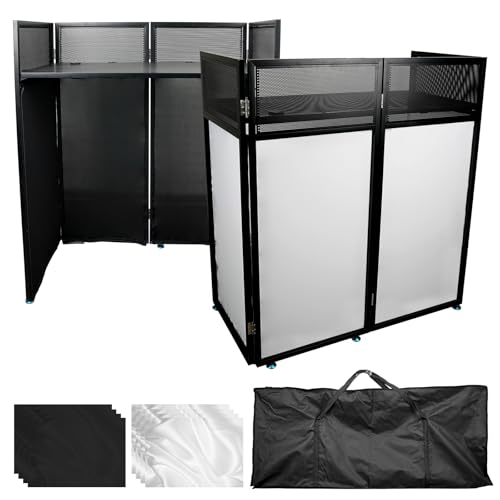 WUDLEP Tragbare DJ-Kabine, 112 x 51 x 125 cm, DJ-Fassadenkabine mit Kabelloch, Verstellbare, klappbare DJ-Kabine für Partys, Metallrahmen + Schwarz&Weiße Scrims + Tragetasche