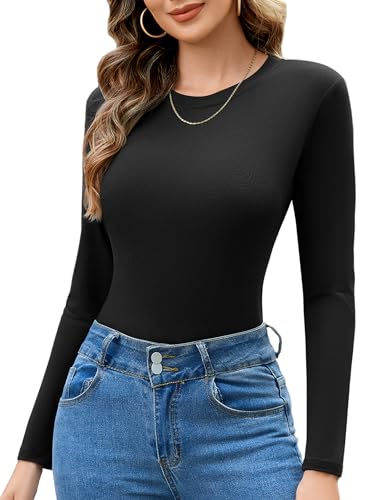 Totatuit Oberteile Damen Langarmshirt Baumwolle Elegant Basic Oberteile Unterziehshirt Slim Fit Dünn T-Shirt Stretch Tops