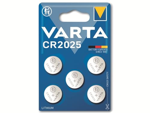 VARTA Batterien Knopfzellen CR2025, 5 Stück, Power on Demand, Lithium Coin, 3V, kindersichere Verpackung, für elektronische Kleingeräte - Autoschlüssel, Fernbedienungen, Waagen
