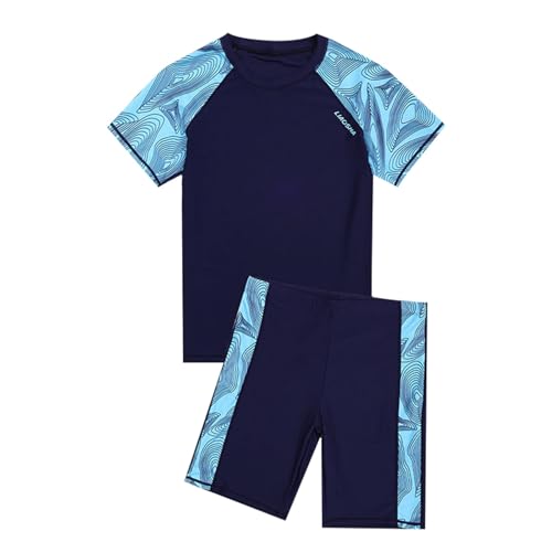 Generisch 2025 Jungen-Badeanzug-Set für Jungen, 2-teilig, kurzärmelige Badehemden, Badeanzüge mit Badehose Badeanzug Junge (Navy, 14-16 Years)