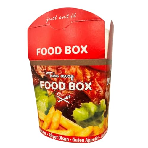 NoblesBox Döner Box Takeaway-Verpackung für Kebab, Pasta & mehr, 750 ml (26 oz), Classic Rot & Natural Elegant Varianten, Fettabweisend & Stabil, Faltbox, Pappbox, Asiabox (Klassik, 100)